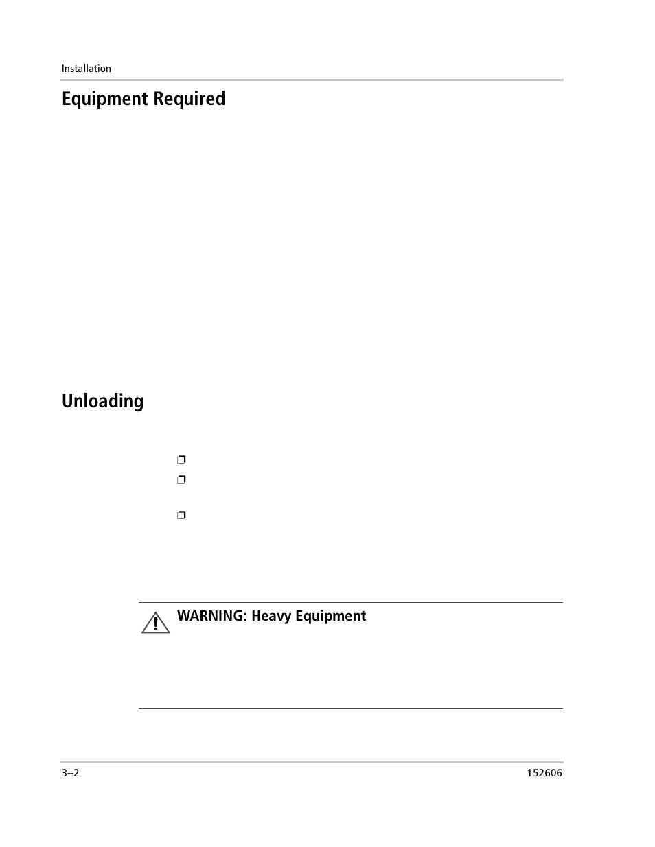 Equipment required, Unloading, Warning: heavy equipment | Xantrex Technology PV225S-480-P User Manual | Page 50 / 86