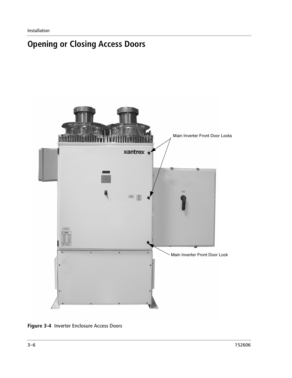 Opening or closing access doors | Xantrex Technology PV225S-480-P User Manual | Page 54 / 86