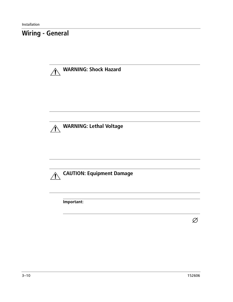 Wiring - general, Warning: shock hazard, Warning: lethal voltage | Caution: equipment damage | Xantrex Technology PV225S-480-P User Manual | Page 58 / 86