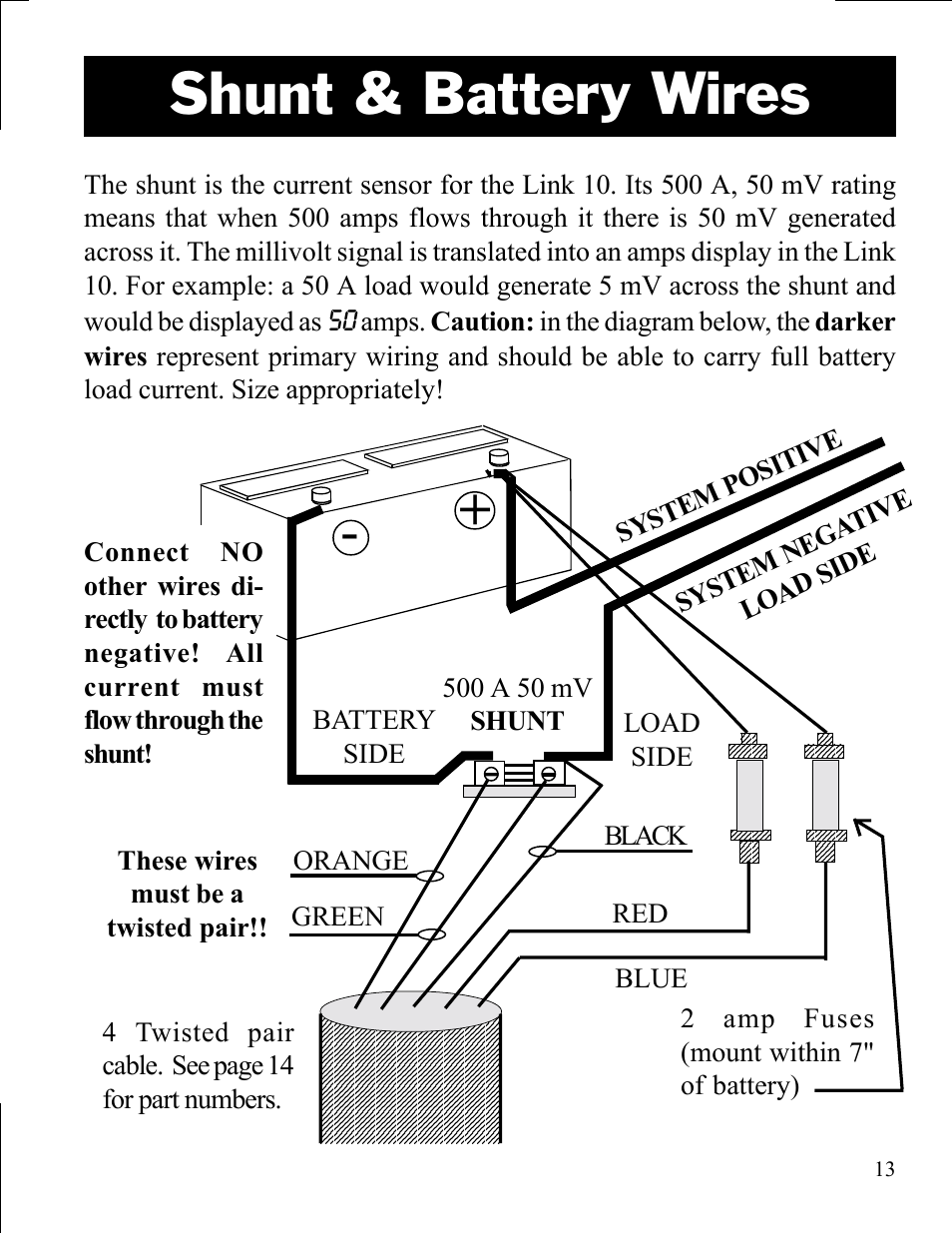 Shunt & battery wires, Red blue | Xantrex Technology LINK 10 User Manual | Page 13 / 60