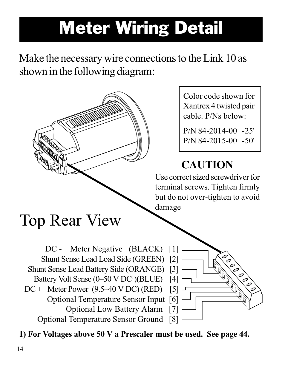 Meter wiring detail, Top rear view | Xantrex Technology LINK 10 User Manual | Page 14 / 60