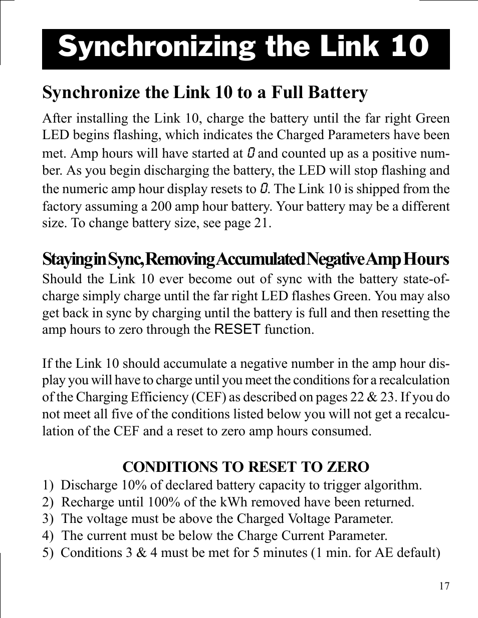Synchronizing the link 10, Synchronize the link 10 to a full battery | Xantrex Technology LINK 10 User Manual | Page 17 / 60