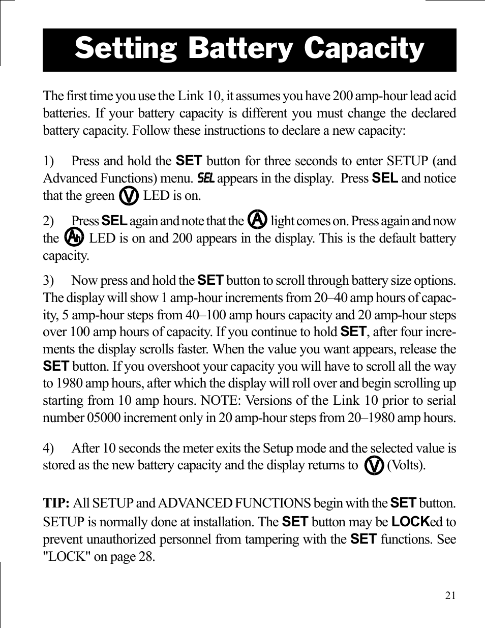 Setting battery capacity | Xantrex Technology LINK 10 User Manual | Page 21 / 60