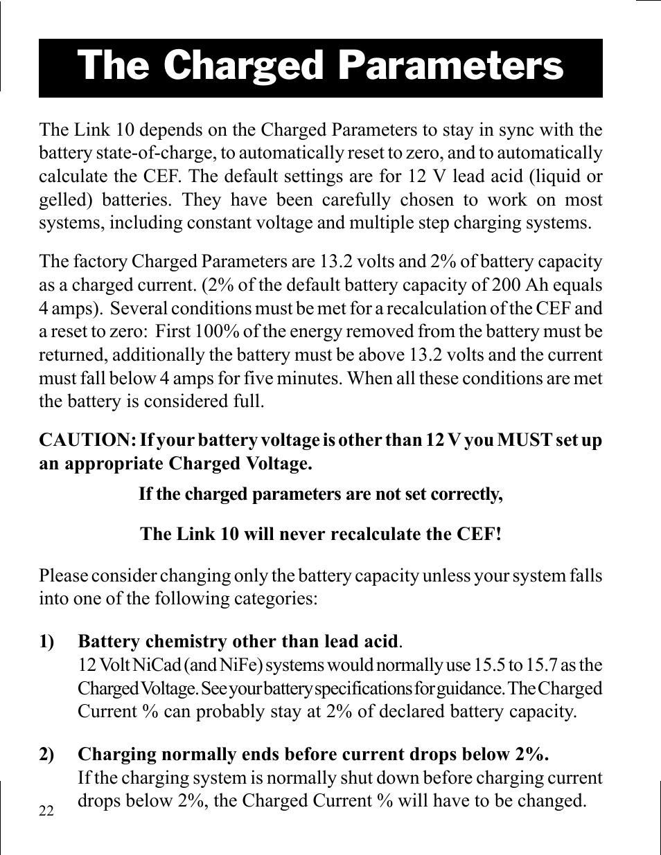 The charged parameters | Xantrex Technology LINK 10 User Manual | Page 22 / 60