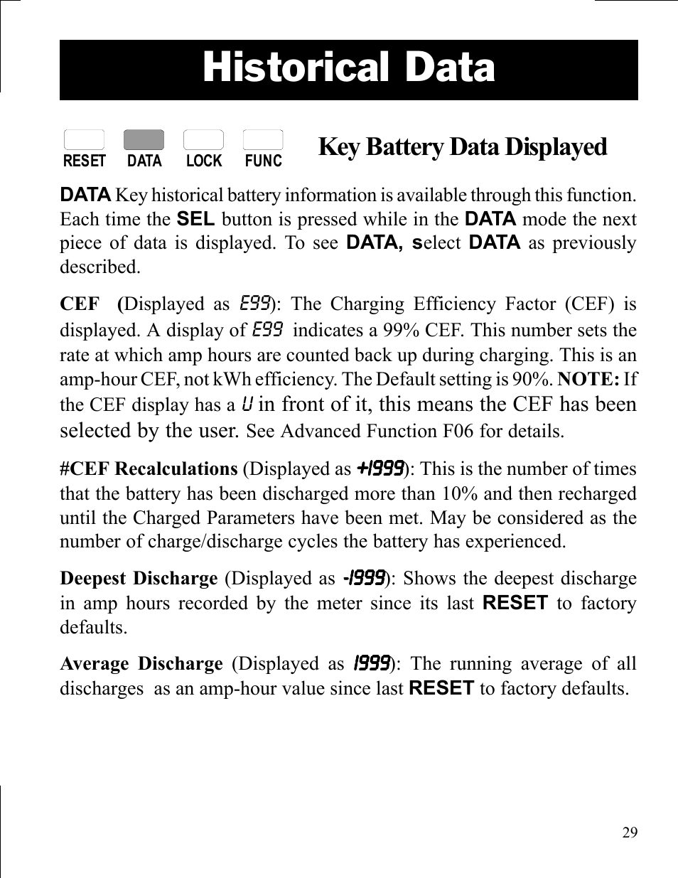 Historical data, Key battery data displayed | Xantrex Technology LINK 10 User Manual | Page 29 / 60