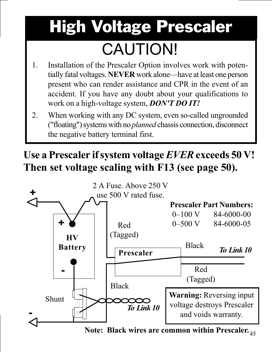 High voltage prescaler caution | Xantrex Technology LINK 10 User Manual | Page 45 / 60