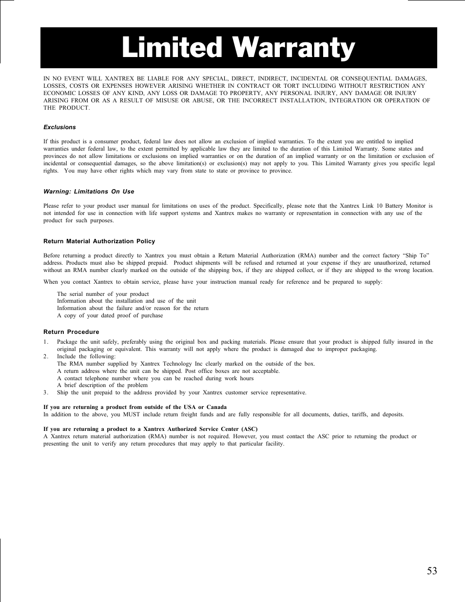 Limited warranty | Xantrex Technology LINK 10 User Manual | Page 53 / 60