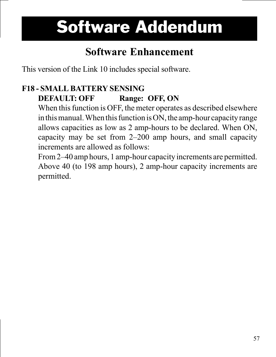 Software addendum, Software enhancement | Xantrex Technology LINK 10 User Manual | Page 57 / 60