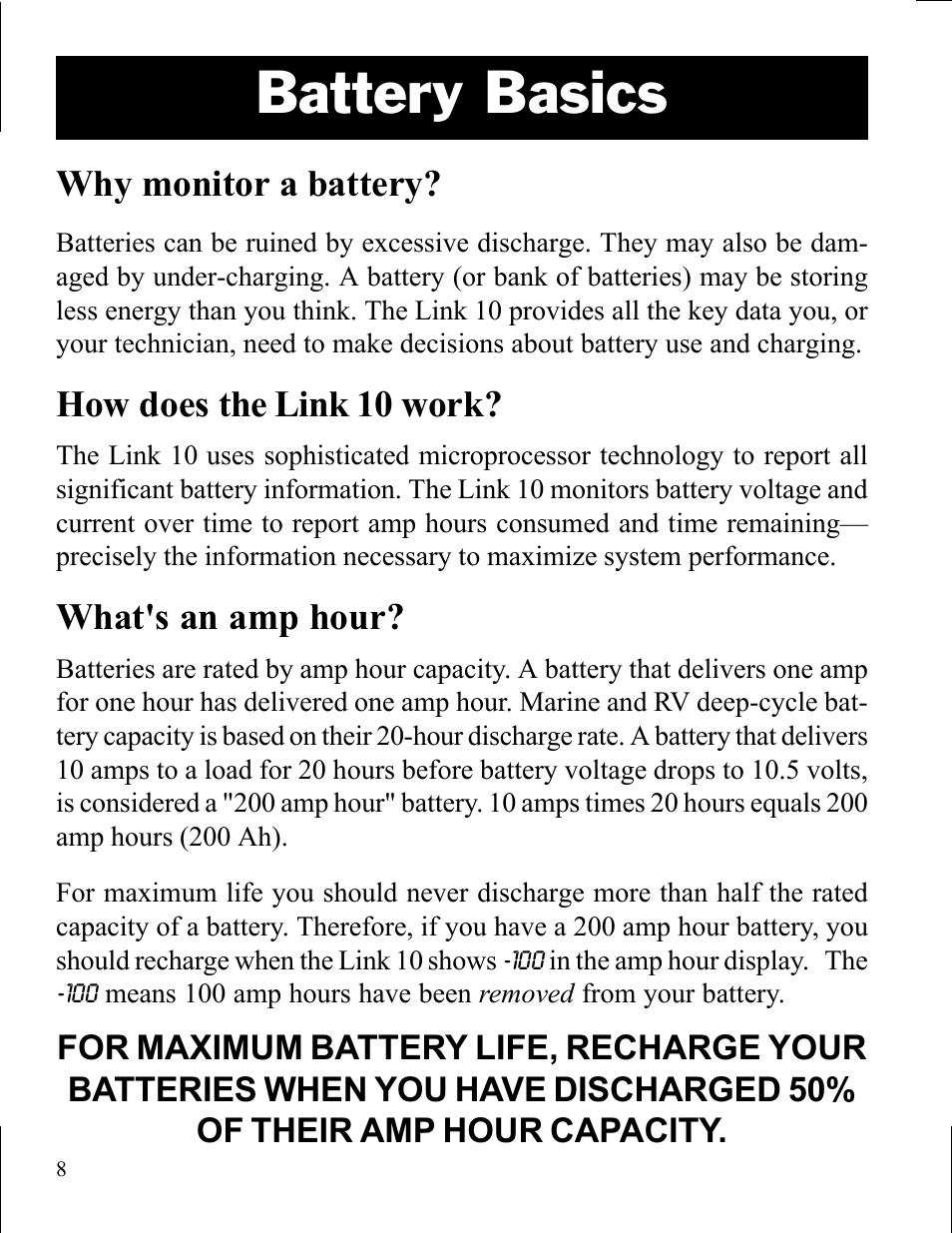 Battery basics, Why monitor a battery, How does the link 10 work | What's an amp hour | Xantrex Technology LINK 10 User Manual | Page 8 / 60