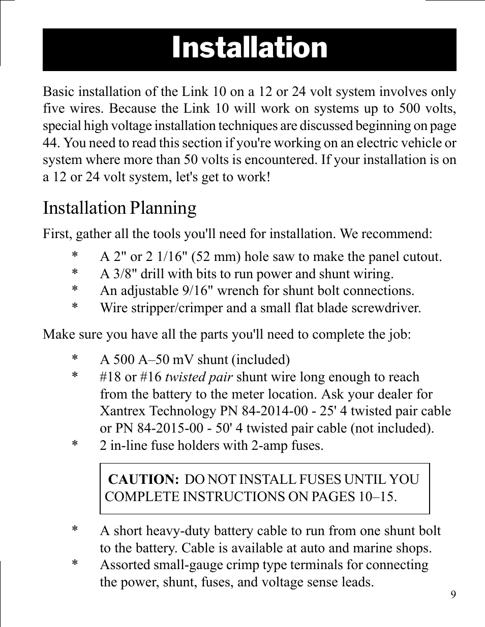Installation, Installation planning | Xantrex Technology LINK 10 User Manual | Page 9 / 60