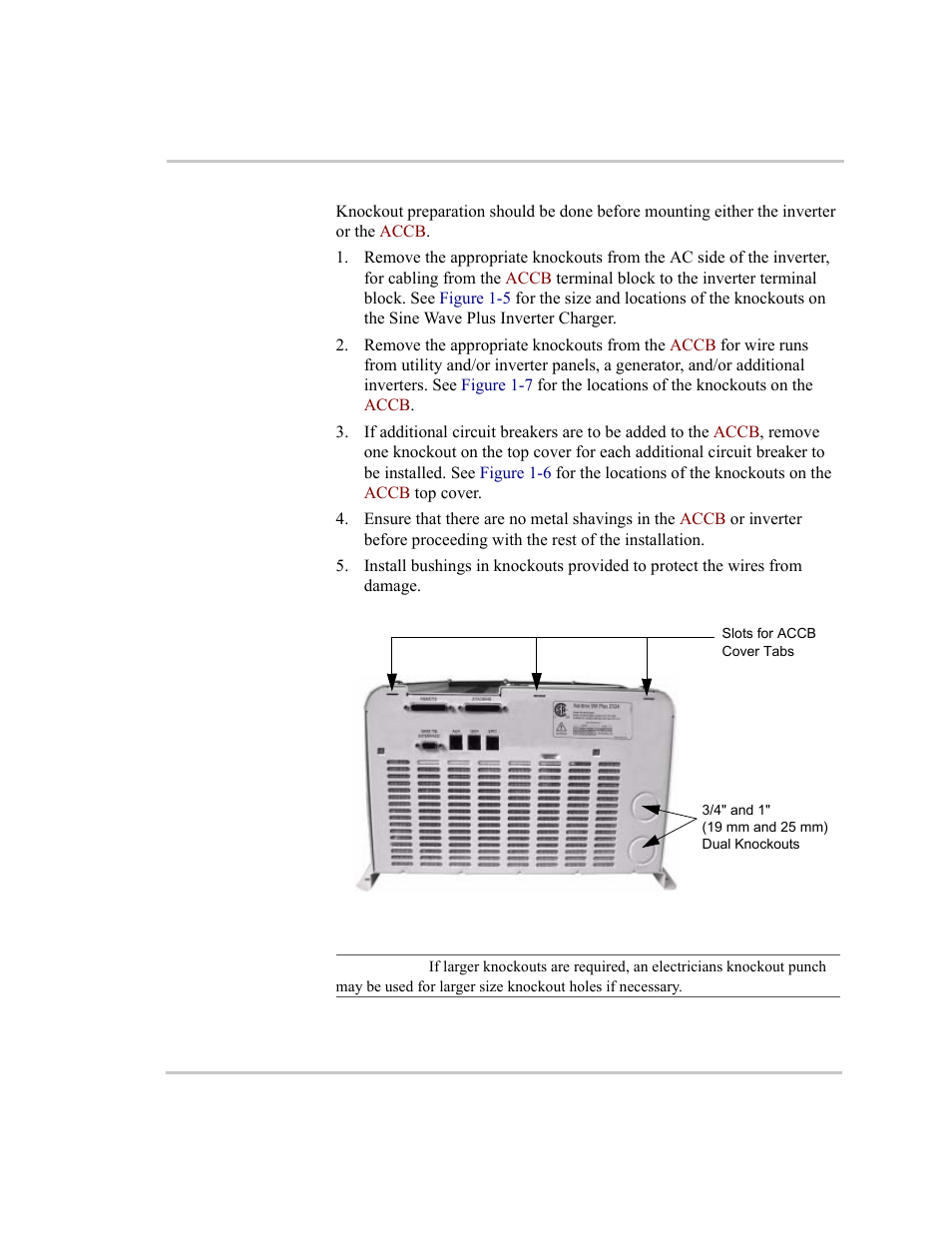 Knockout preparation, Knockout preparation –8, Figure 1-5 | Xantrex Technology ACCB User Manual | Page 20 / 66