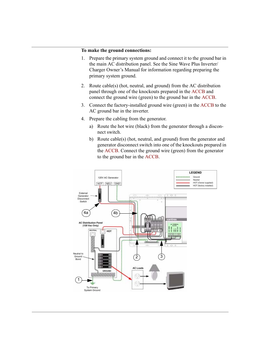 Panel and an external generator disconnect –19 | Xantrex Technology ACCB User Manual | Page 31 / 66