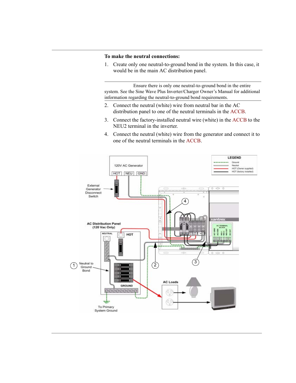 Panel and an external generator disconnect –20 | Xantrex Technology ACCB User Manual | Page 32 / 66