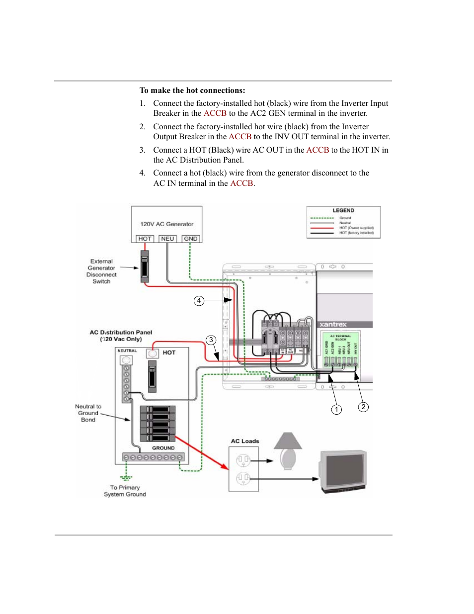Panel and an external generator disconnect –21 | Xantrex Technology ACCB User Manual | Page 33 / 66