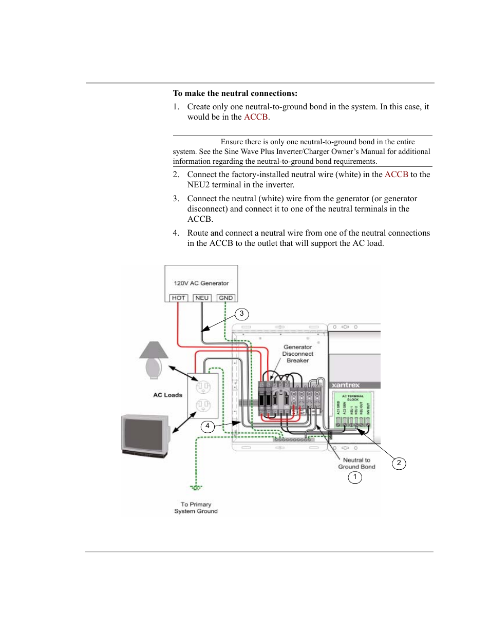 Breakers in the accb –28, And hot connections | Xantrex Technology ACCB User Manual | Page 40 / 66