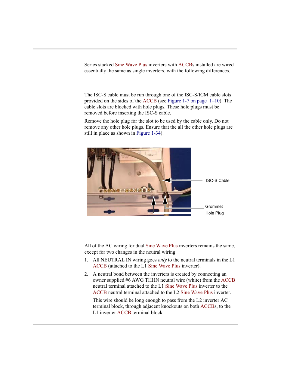 Wiring for dual inverter configurations, Installing the isc-s cable, Ac neutral wiring for dual configurations | Wiring for dual inverter configurations –39 | Xantrex Technology ACCB User Manual | Page 51 / 66