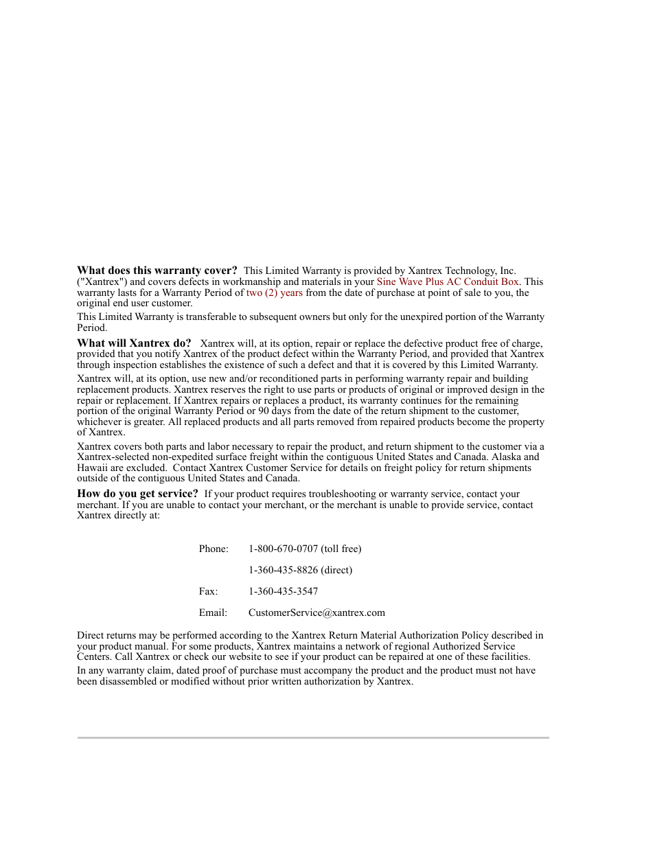 Warranty, Warranty and product information | Xantrex Technology ACCB User Manual | Page 59 / 66