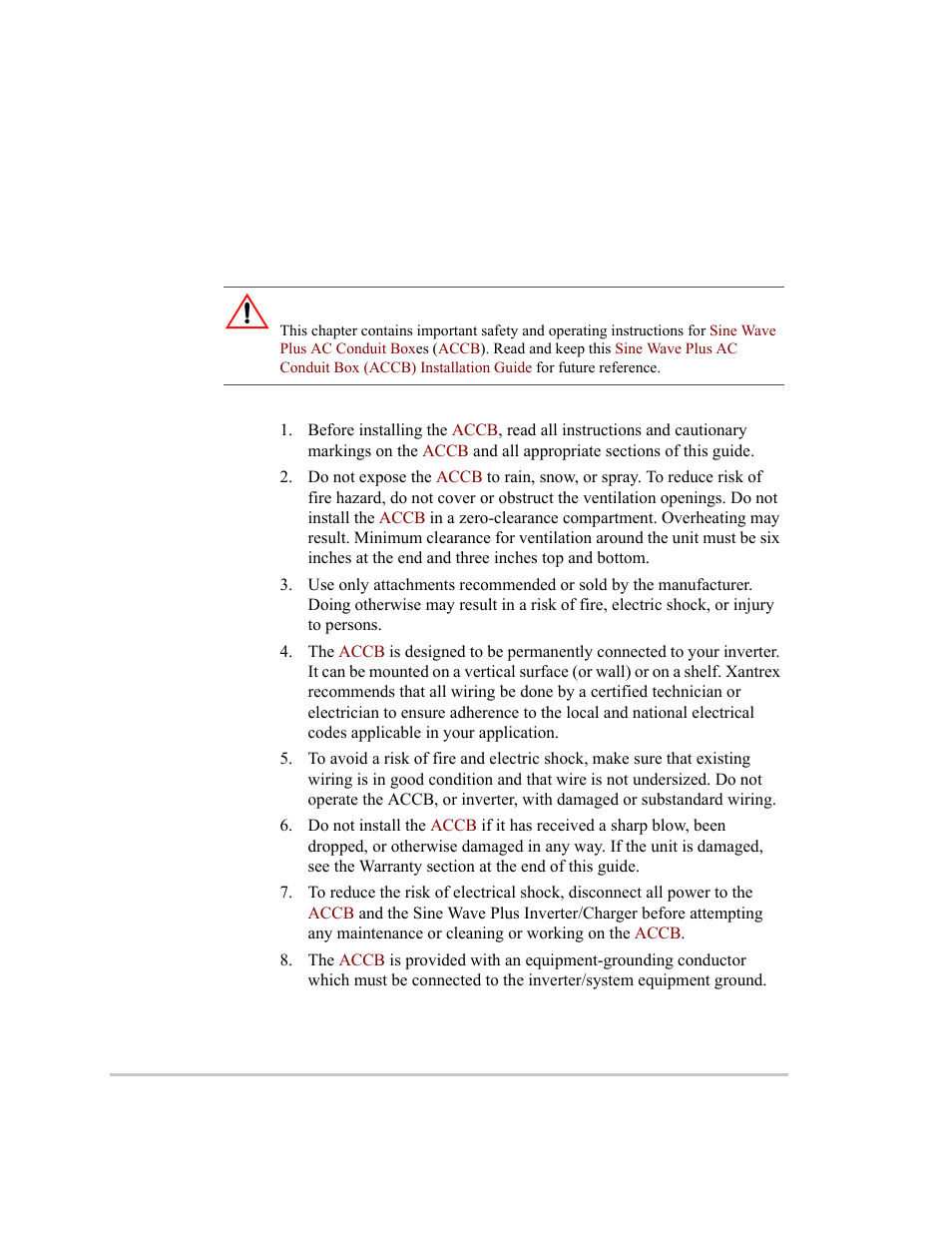 Important safety instructions, Warning | Xantrex Technology ACCB User Manual | Page 7 / 66