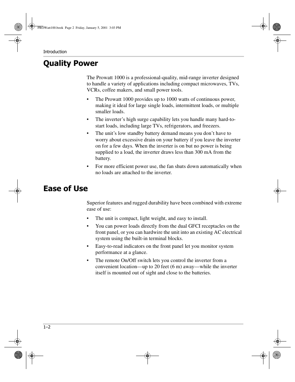 Quality power, Ease of use, Quality power –2 | Ease of use –2 | Xantrex Technology PROwatt 1000 User Manual | Page 14 / 78