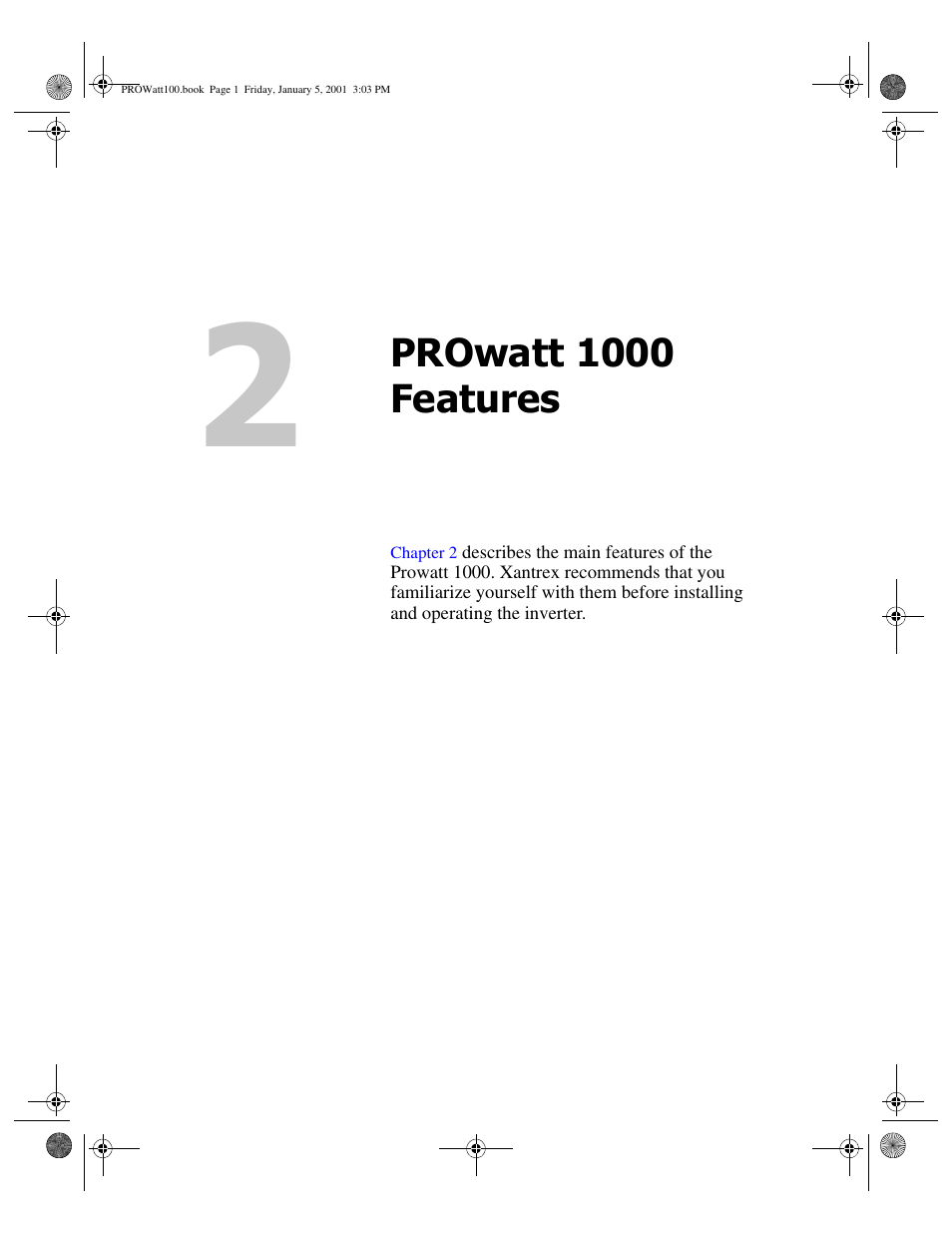 Prowatt 1000 features, 2 prowatt 1000 features | Xantrex Technology PROwatt 1000 User Manual | Page 17 / 78