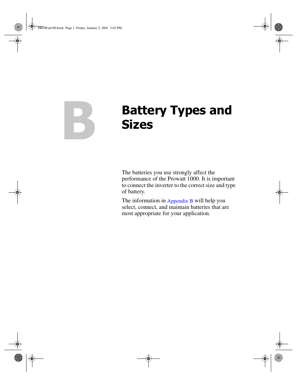 Battery types and sizes, Appendix b, Appendix b “battery types and sizes | Xantrex Technology PROwatt 1000 User Manual | Page 55 / 78