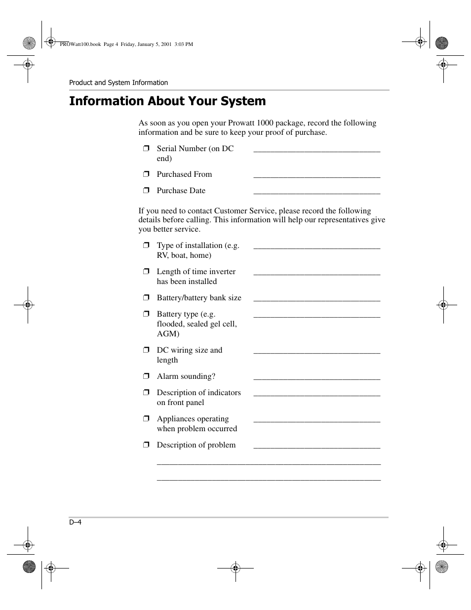 Information about your system, Information about your system” on, This will he | Xantrex Technology PROwatt 1000 User Manual | Page 72 / 78