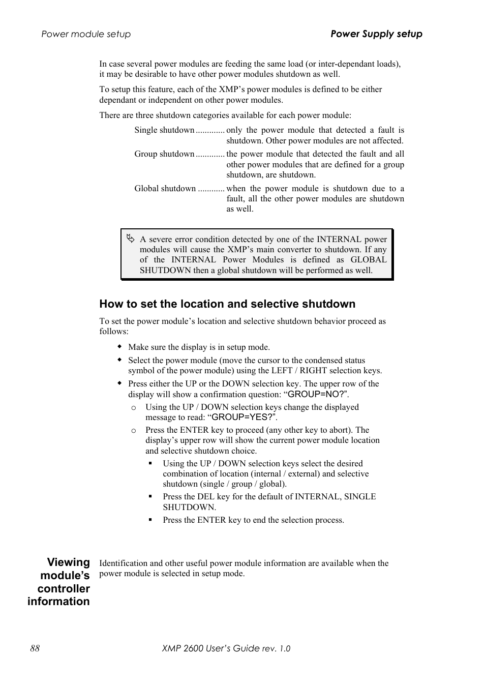 Ow to set the location and selective shutdown, Iewing module, S controller information | How to set the location and selective shutdown, Viewing module’s controller information | Xantrex Technology XMP 2600 User Manual | Page 107 / 119