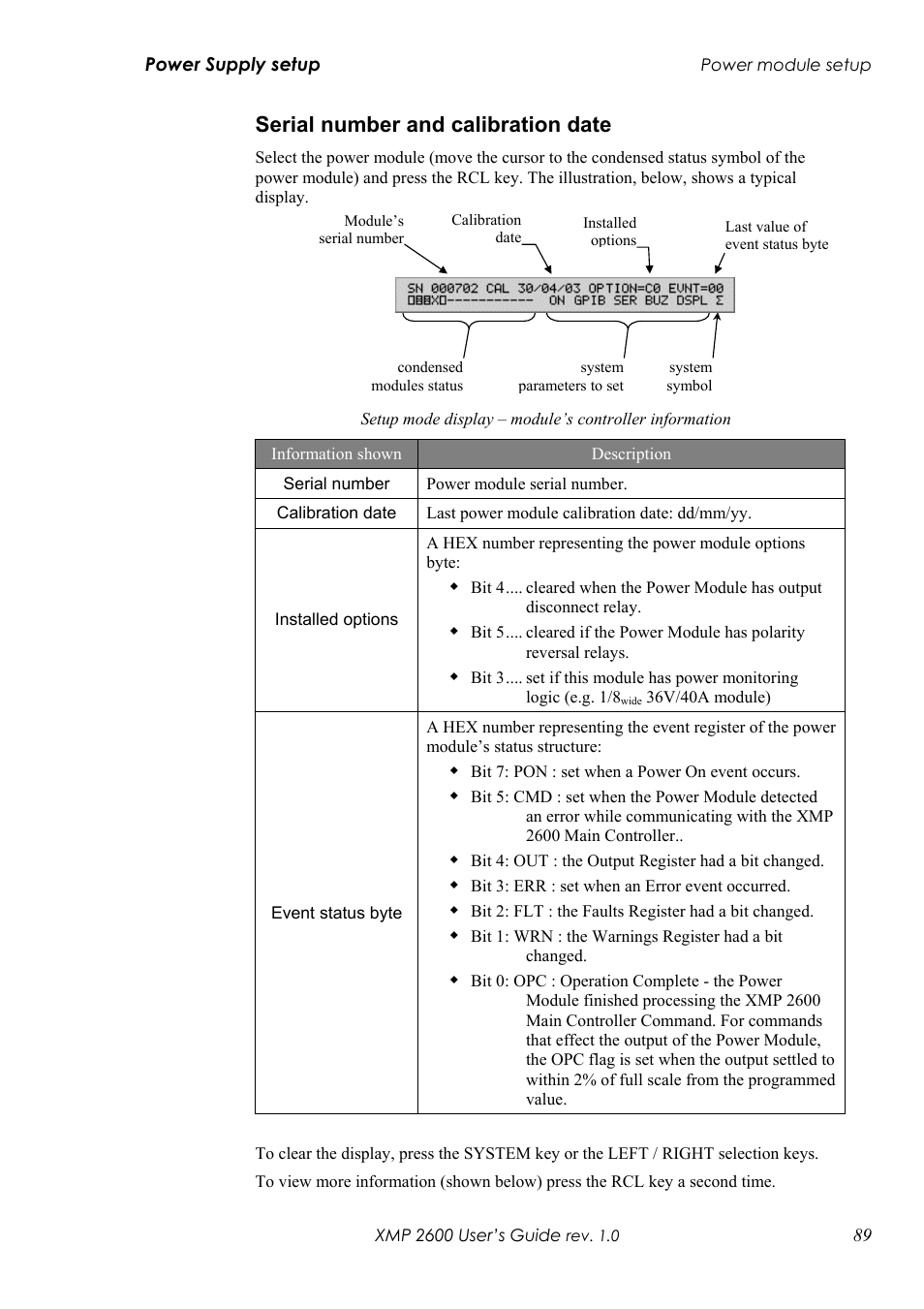 Erial number and calibration date, Serial number and calibration date | Xantrex Technology XMP 2600 User Manual | Page 108 / 119