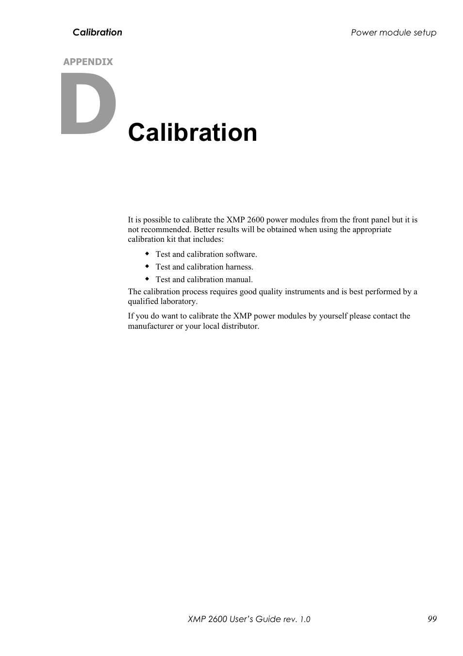 Appendix d: calibration, Calibration | Xantrex Technology XMP 2600 User Manual | Page 118 / 119