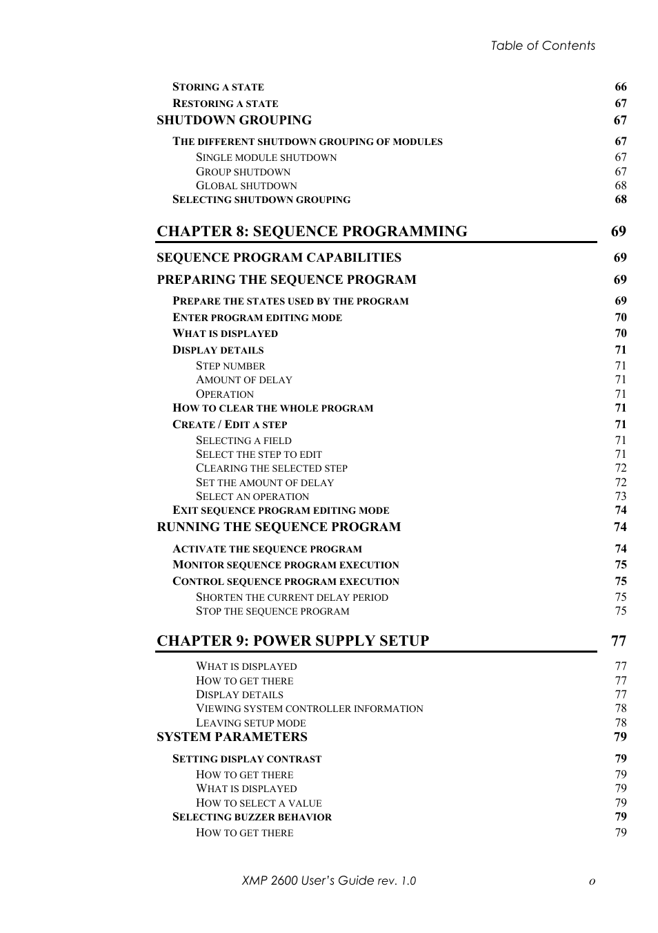 Chapter 8: sequence programming 69, Chapter 9: power supply setup 77 | Xantrex Technology XMP 2600 User Manual | Page 16 / 119