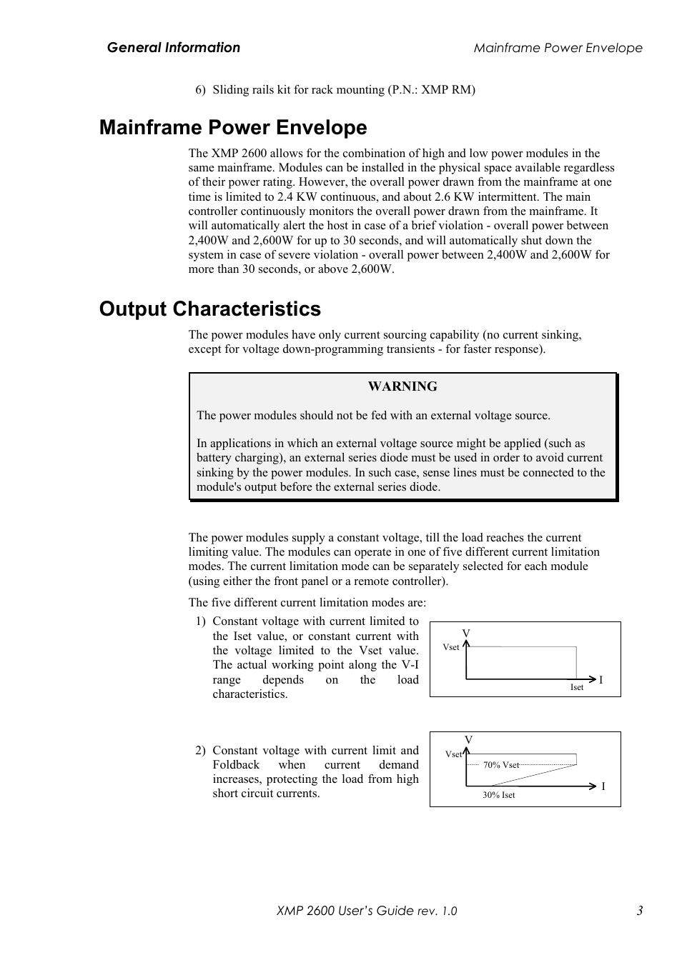 Mainframe power envelope, Output characteristics | Xantrex Technology XMP 2600 User Manual | Page 22 / 119