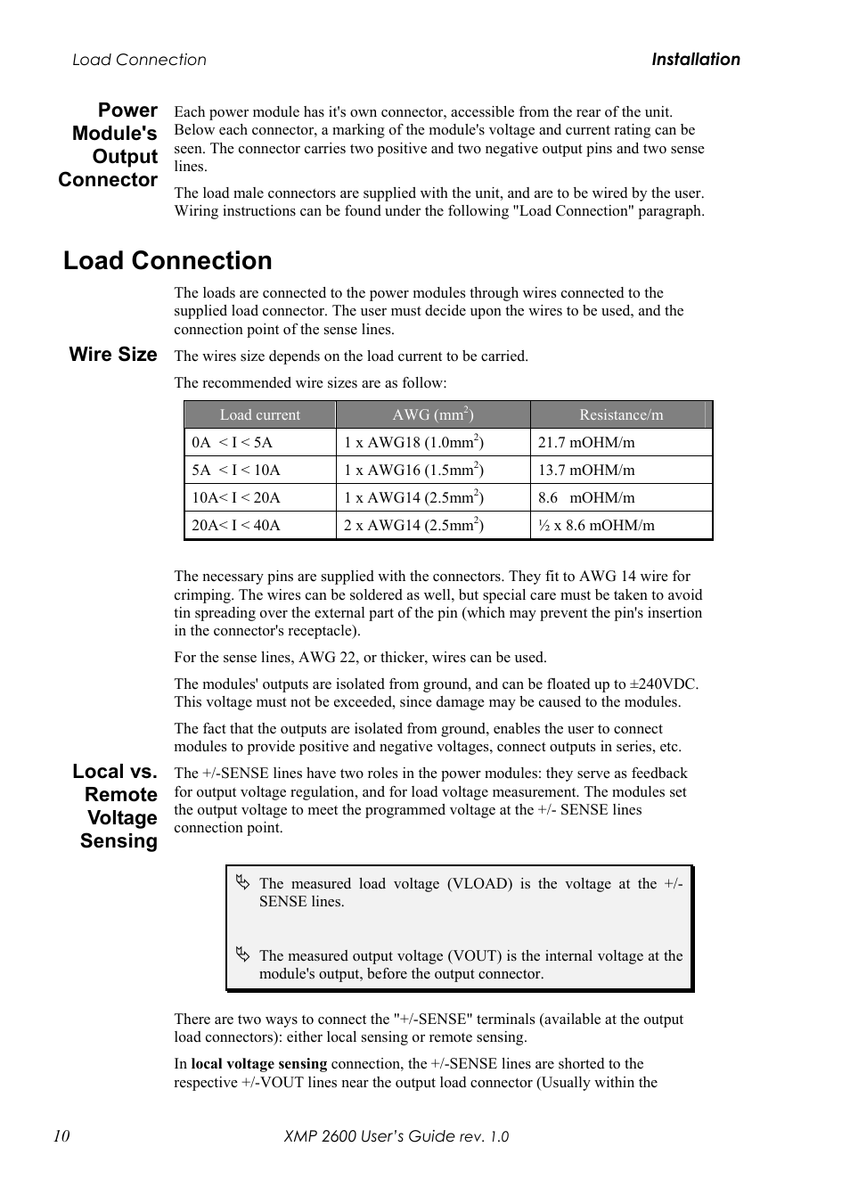 Ower, Odule, Utput | Onnector, Load connection, Ocal vs, Emote, Oltage, Ensing, Power module's output connector | Xantrex Technology XMP 2600 User Manual | Page 29 / 119