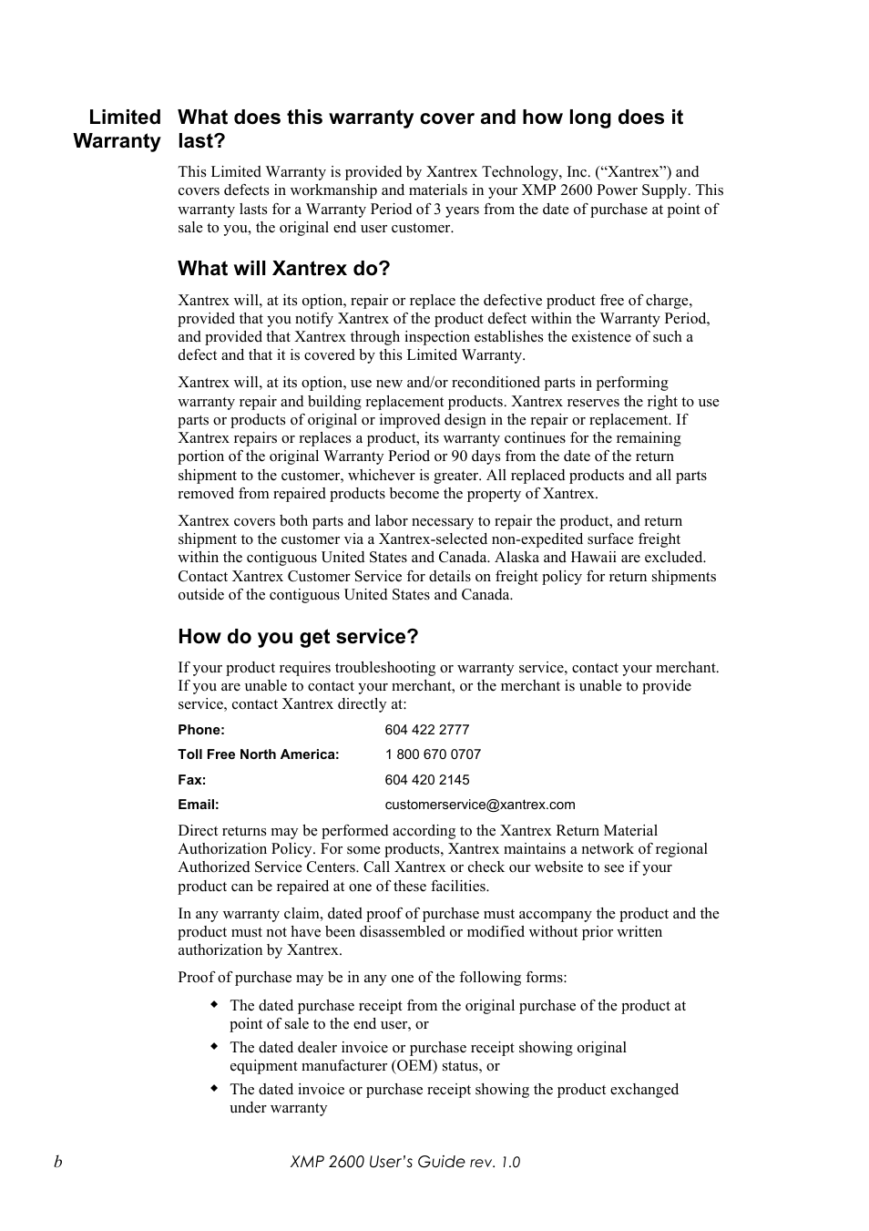 What will xantrex do, How do you get service | Xantrex Technology XMP 2600 User Manual | Page 3 / 119