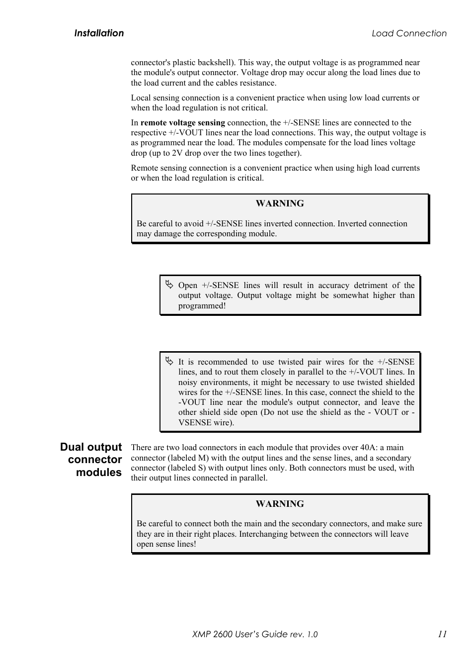 Ual output connector modules, Dual output connector modules | Xantrex Technology XMP 2600 User Manual | Page 30 / 119