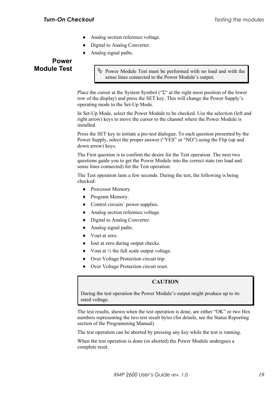 Ower, Odule, Power module test | Xantrex Technology XMP 2600 User Manual | Page 38 / 119