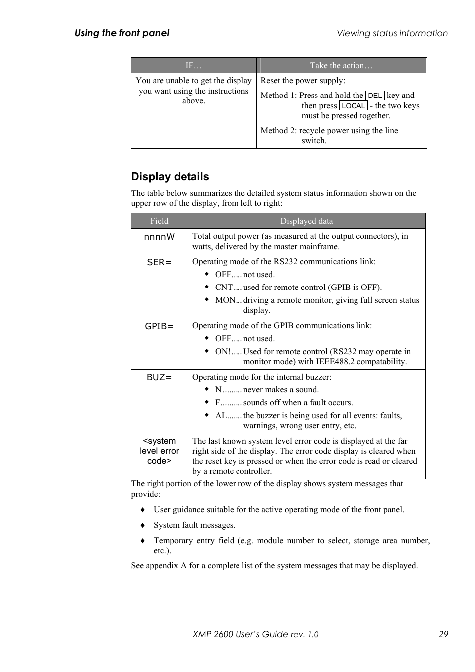 Isplay details, Display details | Xantrex Technology XMP 2600 User Manual | Page 48 / 119