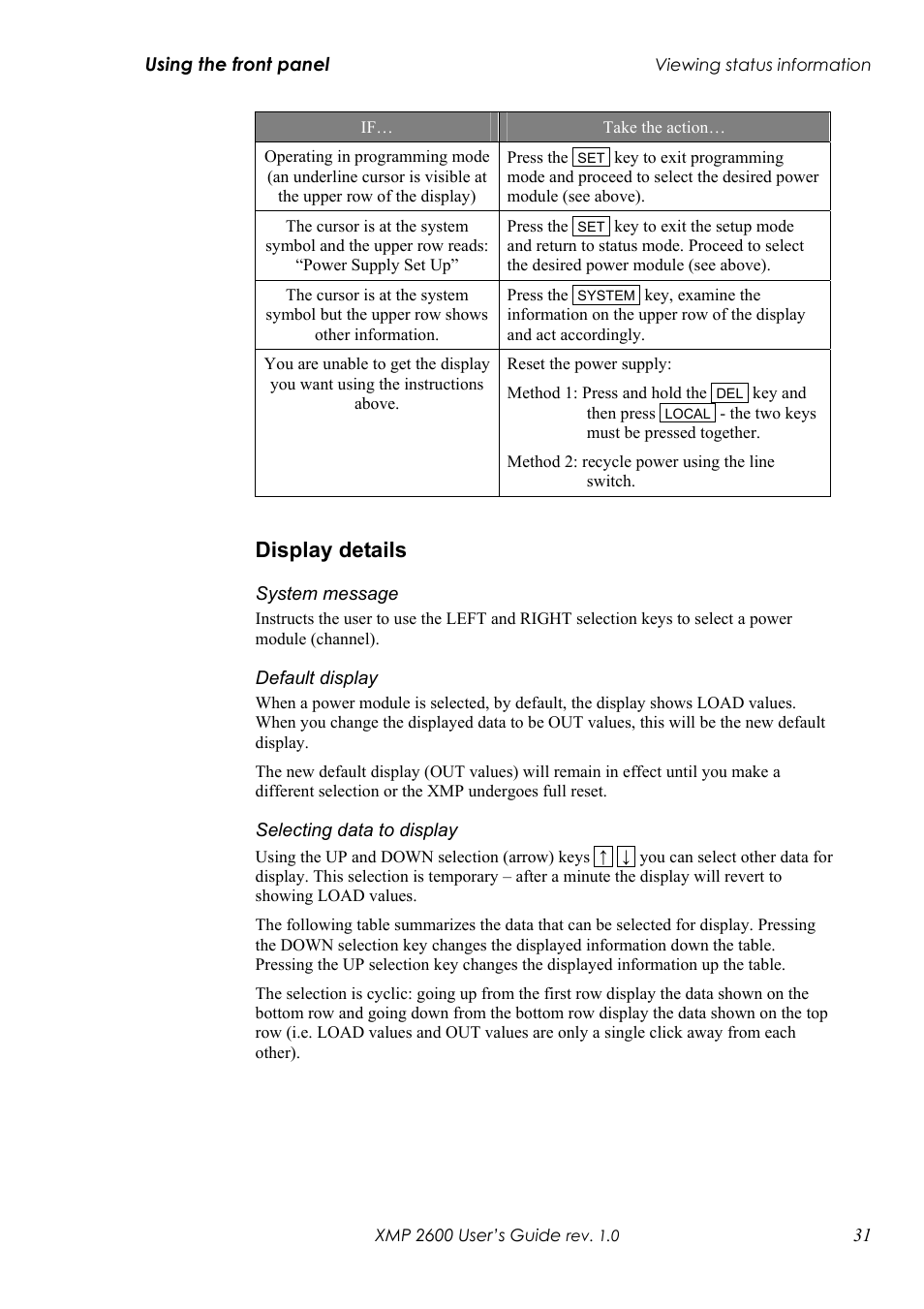 Isplay details, Display details | Xantrex Technology XMP 2600 User Manual | Page 50 / 119