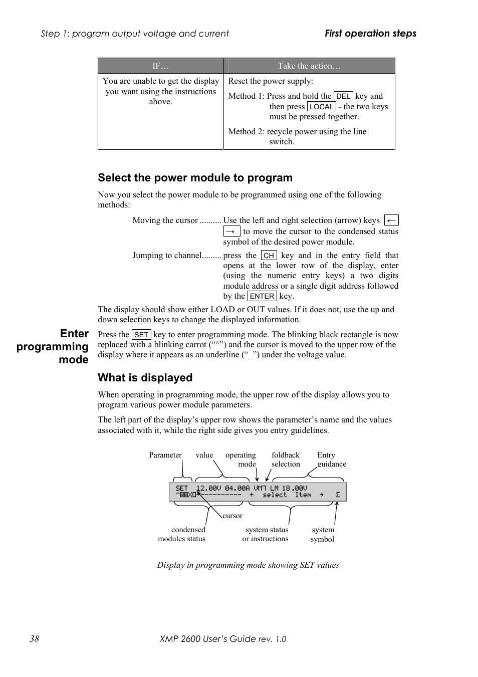 Elect the power module to program, Nter programming mode, Hat is displayed | Select the power module to program, Enter programming mode, What is displayed | Xantrex Technology XMP 2600 User Manual | Page 57 / 119