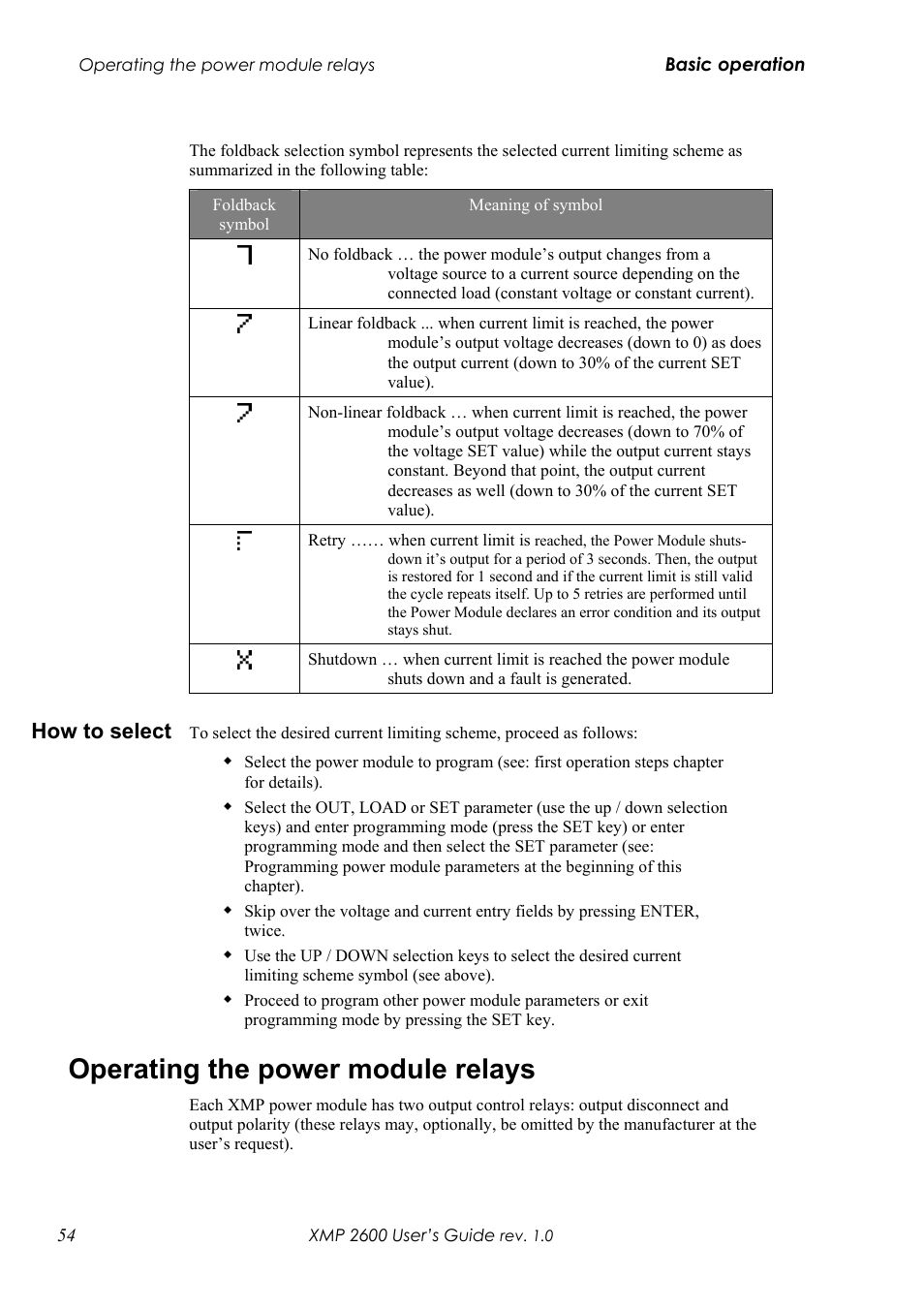 Ow to select, Operating the power module relays, How to select | Xantrex Technology XMP 2600 User Manual | Page 73 / 119