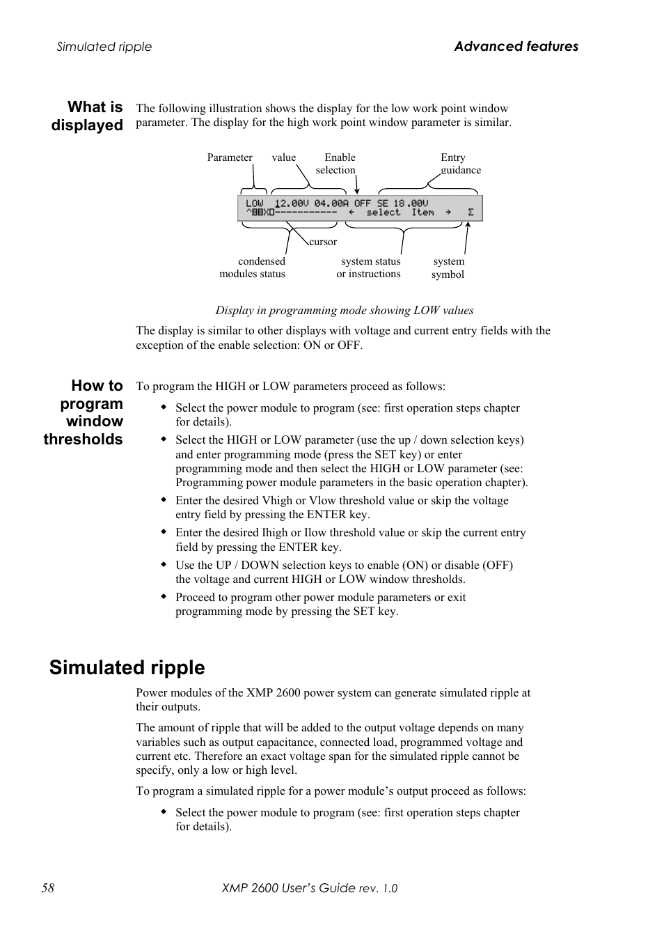 Hat is displayed, Ow to program window thresholds, Simulated ripple | What is displayed, How to program window thresholds | Xantrex Technology XMP 2600 User Manual | Page 77 / 119