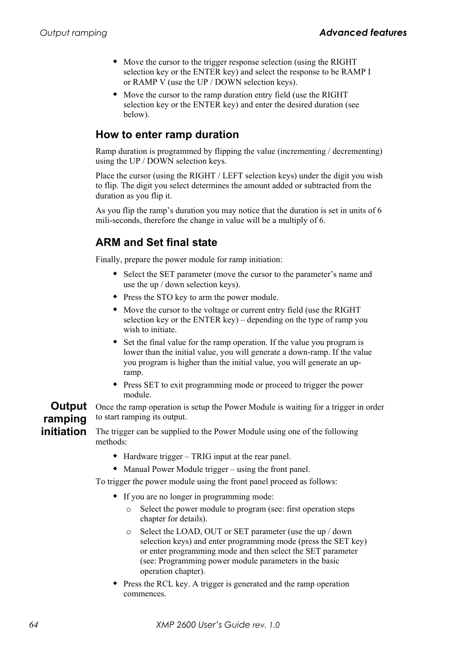 Ow to enter ramp duration, Et final state, Utput ramping initiation | How to enter ramp duration, Arm and set final state, Output ramping initiation | Xantrex Technology XMP 2600 User Manual | Page 83 / 119