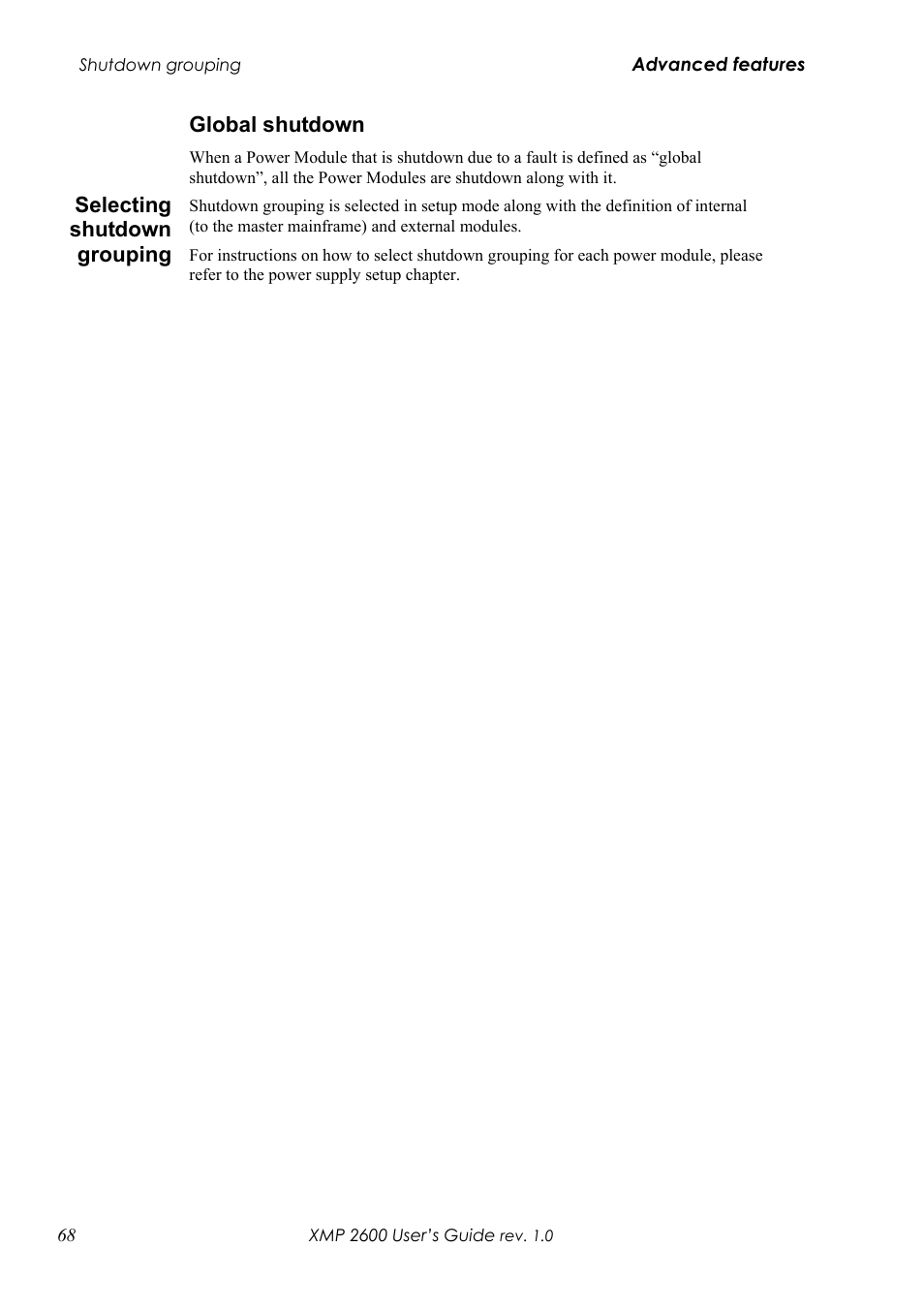 Lobal shutdown, Electing shutdown grouping | Xantrex Technology XMP 2600 User Manual | Page 87 / 119