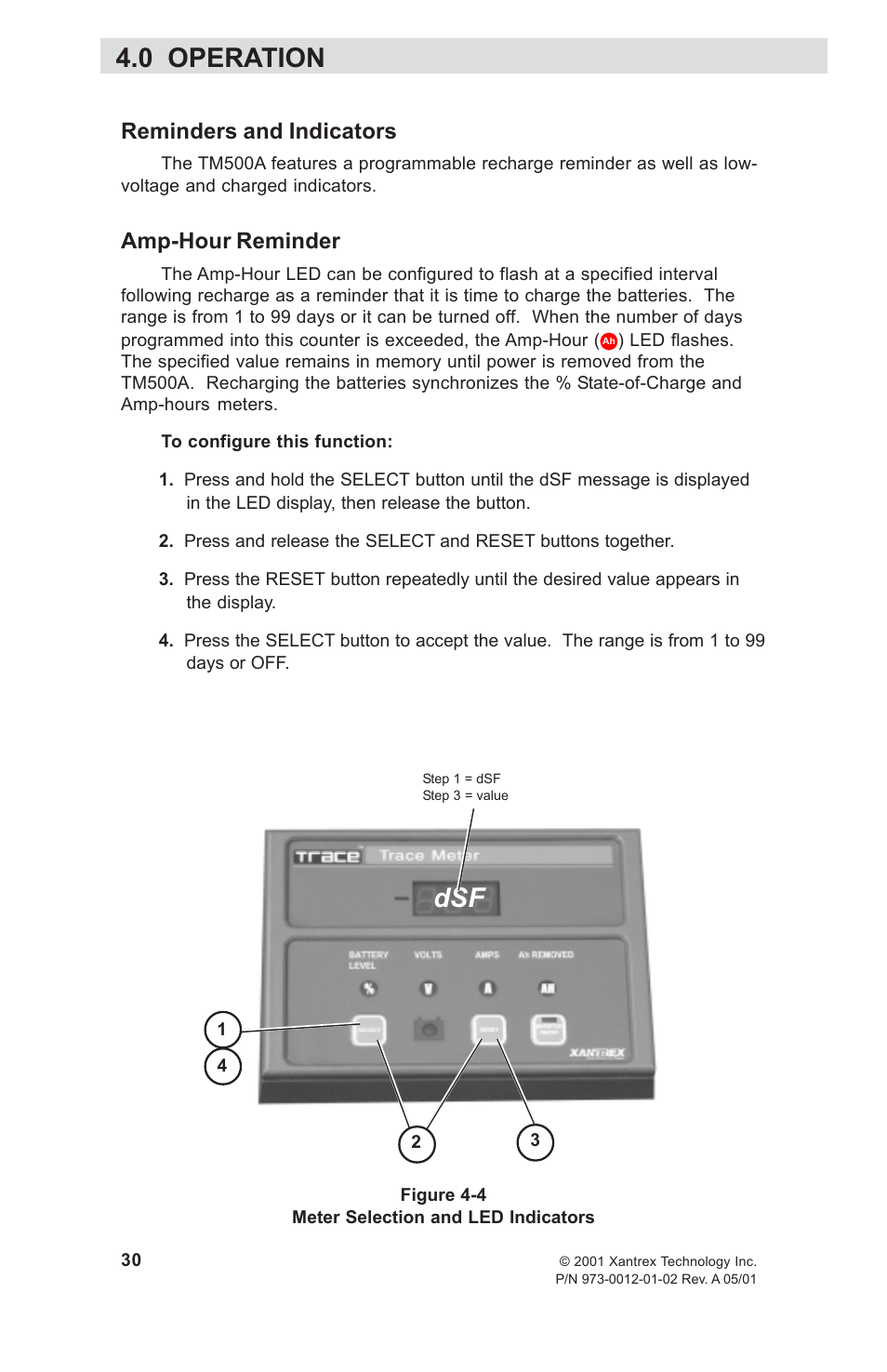 Reminders and indicators, Amp-hour reminder, 0 operation | Xantrex Technology TM500A User Manual | Page 36 / 44