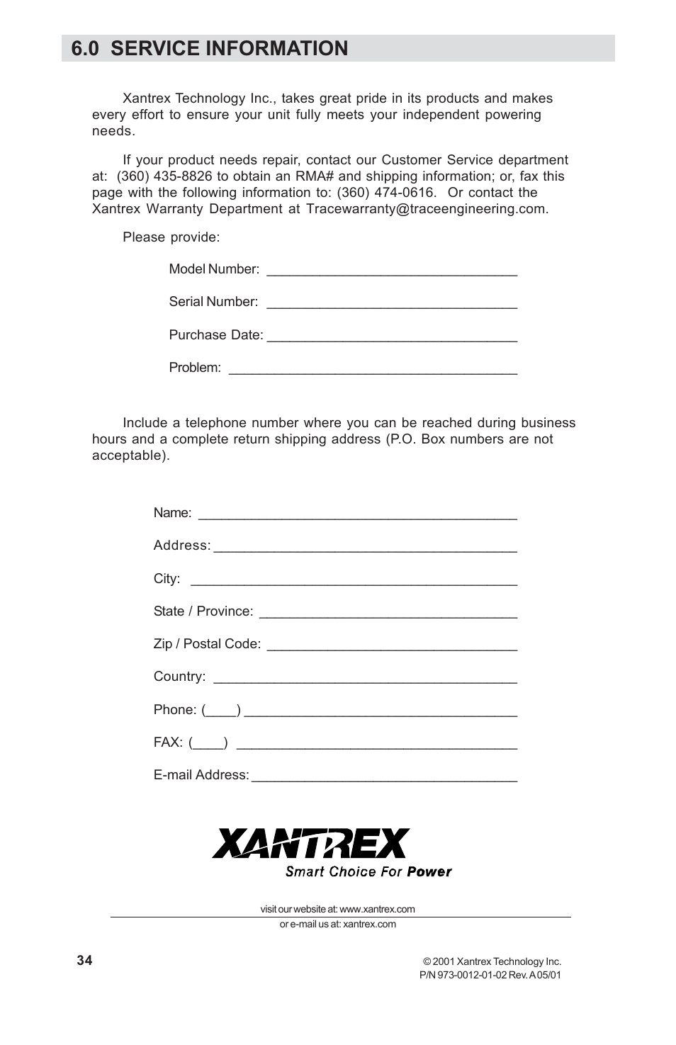 0 service information | Xantrex Technology TM500A User Manual | Page 40 / 44