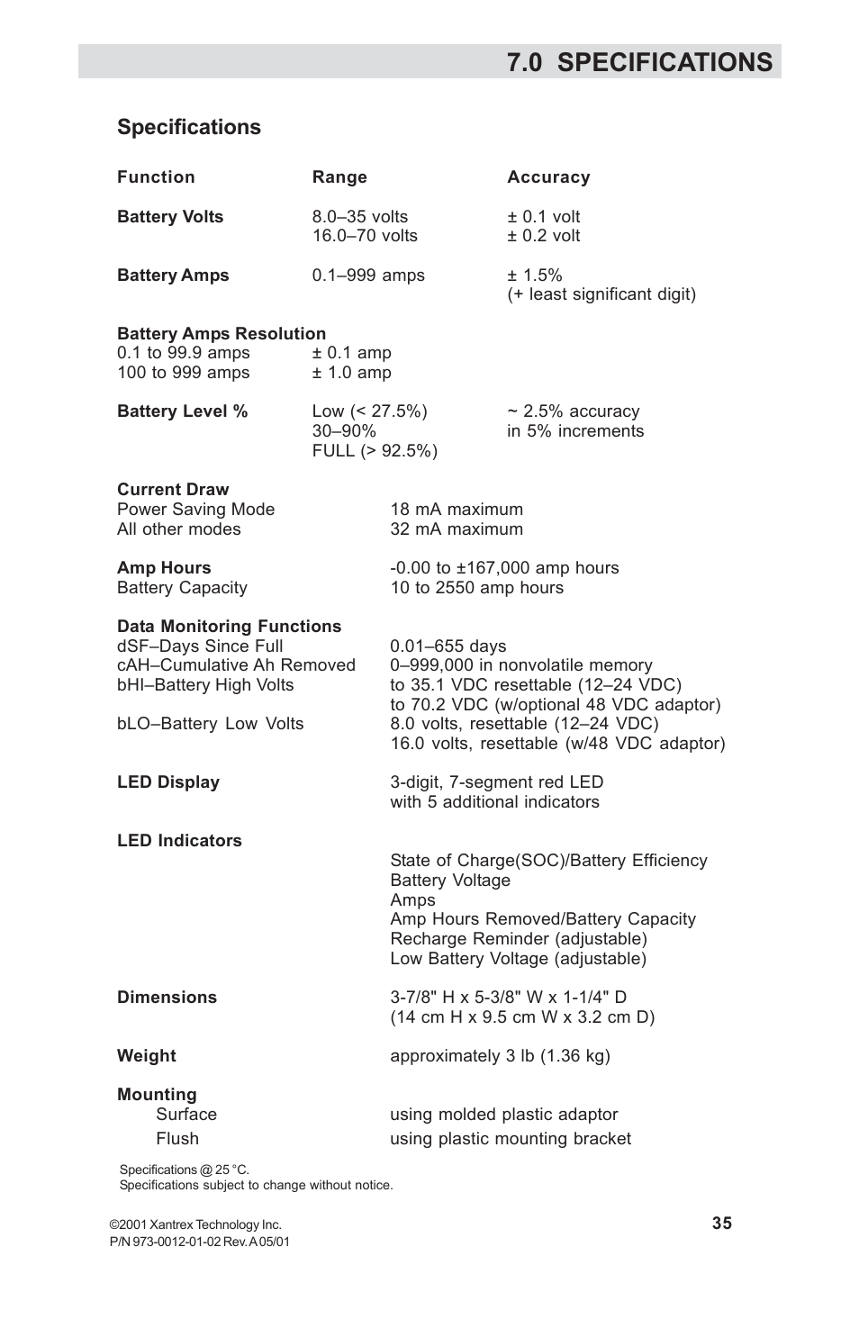 0 specifications, Specifications | Xantrex Technology TM500A User Manual | Page 41 / 44