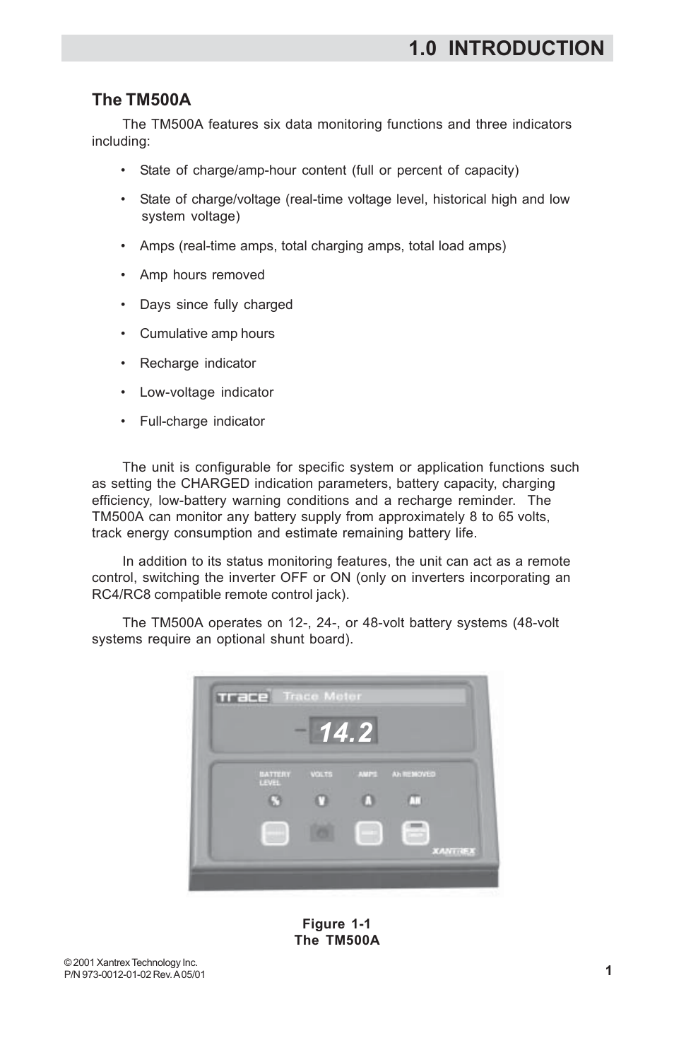 0 introduction, The tm500a | Xantrex Technology TM500A User Manual | Page 7 / 44