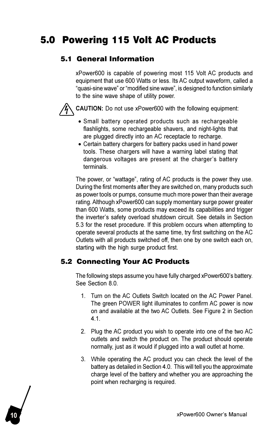 0 powering 115 volt ac products | Xantrex Technology 600 User Manual | Page 14 / 36