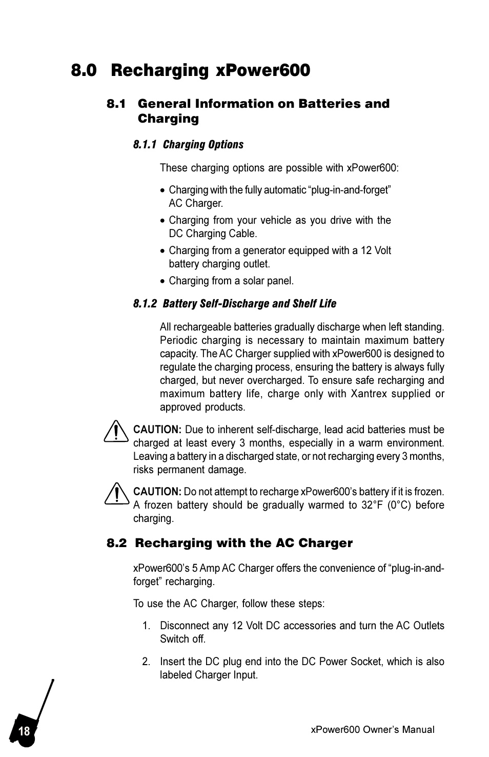 0 recharging xpower600, 0 recharging xpower 600 | Xantrex Technology 600 User Manual | Page 22 / 36