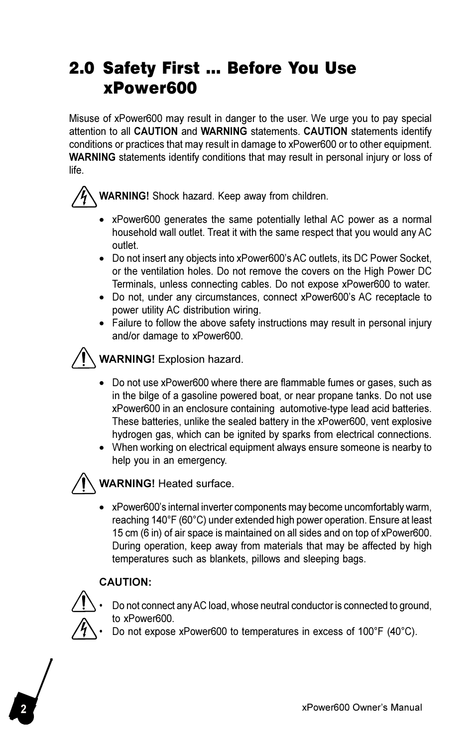0 safety first... before you use xpower600, 0 safety first before you use xpower 600, 0 safety first before you use xpower600 | Xantrex Technology 600 User Manual | Page 6 / 36