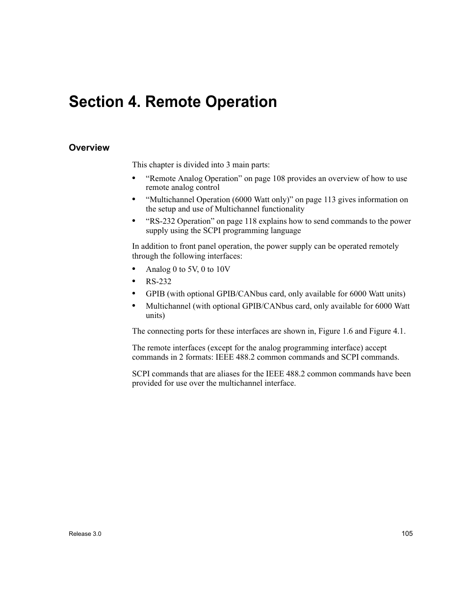 Section 4. remote operation, Overview, Section 4. remote operation | Xantrex Technology XDC User Manual | Page 107 / 254